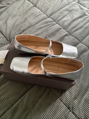 Franco Sarto Metallic Silver Mary Jane Flats